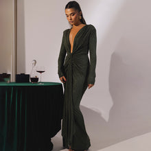 Fashion Deep V-neck Ribbon Slit Slim-fitting Dress