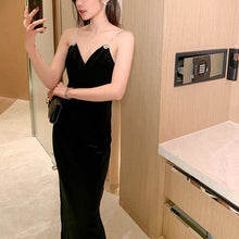 Women's High-End Velvet Sling Midi Dress