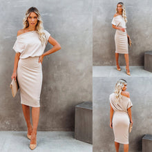 Women's Casual Short-sleeved Off-neck Tight Waist Sheath Dress