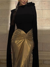 Contrast Pleated Long-sleeve Bodycon Dress