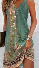 Women's Summer Holiday Floral Print Sleeveless V-Neck Loose Dress With Slit