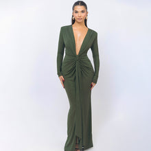 Fashion Deep V-neck Ribbon Slit Slim-fitting Dress
