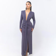 Fashion Deep V-neck Ribbon Slit Slim-fitting Dress