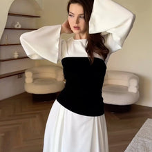 Elegant Black And White Patchwork Waist-slimming Maxi Dress