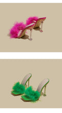 Women's Fashion Shoes Furry Transparent Broadband Crystal Heel Stiletto Heel Sandals