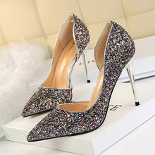 Skinny Women's Shoes Stiletto Heel Shallow Mouth Pointed Side Hollow-out Sequin