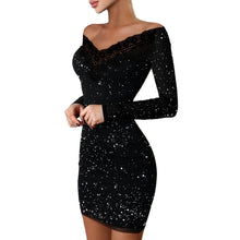 Women's Fashionable Slim-fit Hot Silver Off-shoulder Sheath Dress