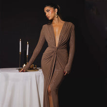 Fashion Deep V-neck Ribbon Slit Slim-fitting Dress