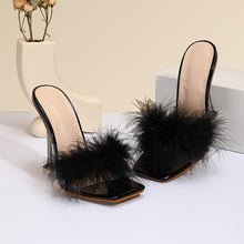 Women's Fashion Shoes Furry Transparent Broadband Crystal Heel Stiletto Heel Sandals