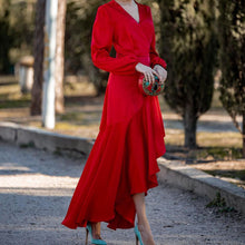 Women's Fashion Long Sleeve V-neck Flounce Dress