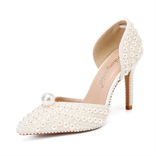 Women's Low-cut Pointed-toe Stilettos Pearl Wedding Shoes