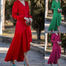 Women's Fashion Long Sleeve V-neck Flounce Dress