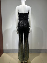 Ostrich Feather Gradient Sequin Tube Top Jumpsuit