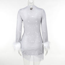 Fashionable Slim-fit Shiny Mesh Fur Cuff Pleated Dress Women